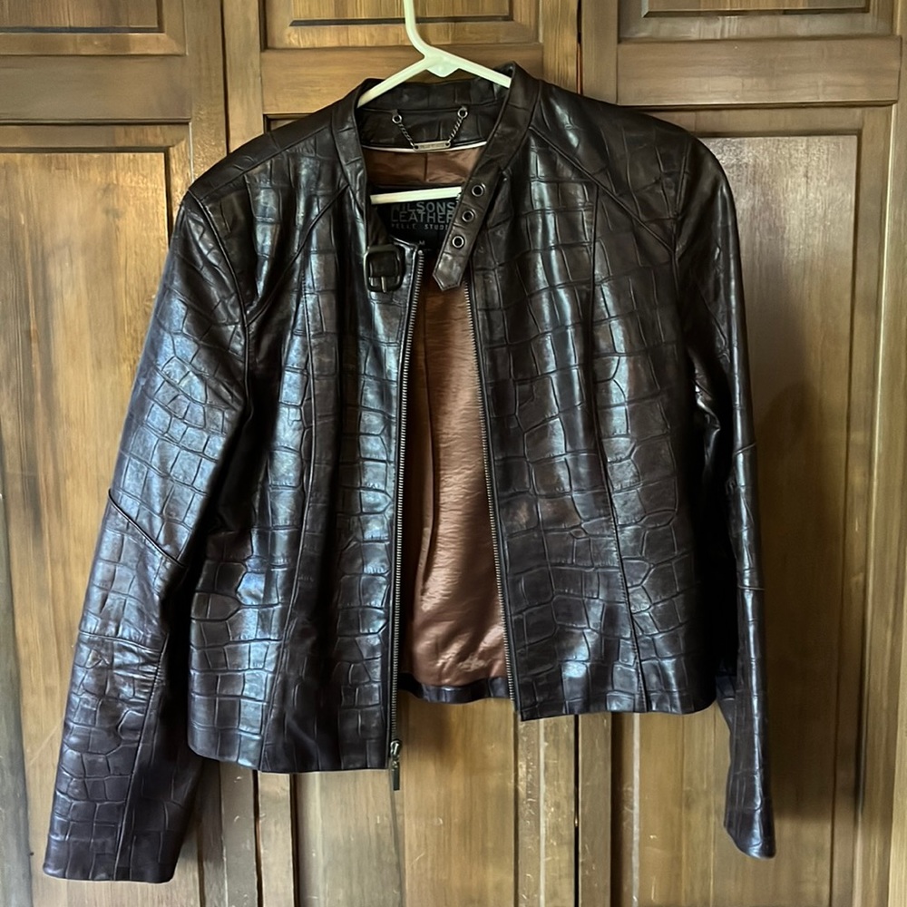 Brown alligator jacket genuine leather jacket women medium